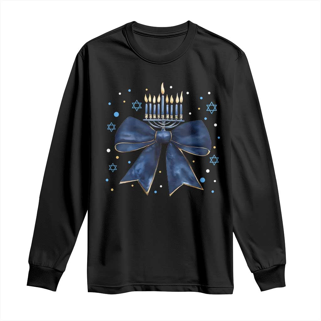 Happy Hanukkah Long Sleeve Shirt Coquette Hanukkah Bow Jewish Menorah