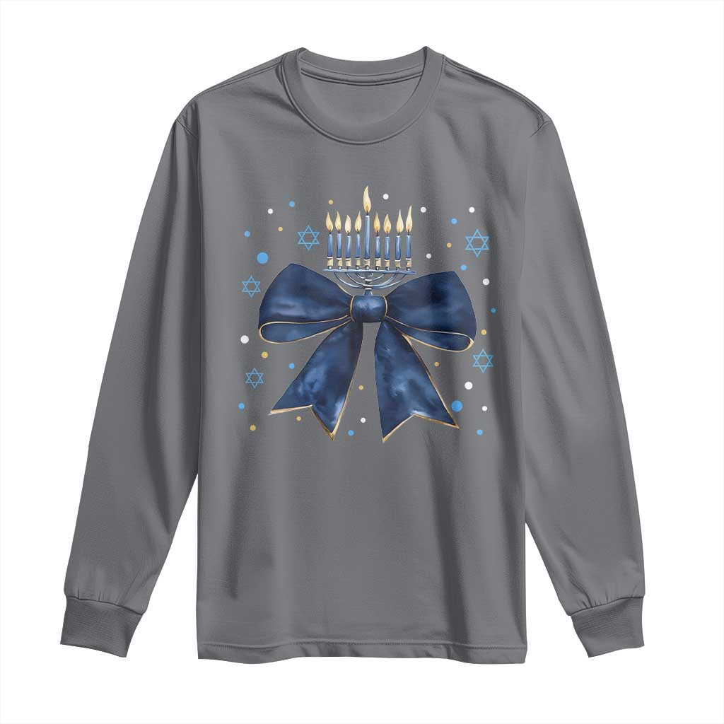 Happy Hanukkah Long Sleeve Shirt Coquette Hanukkah Bow Jewish Menorah
