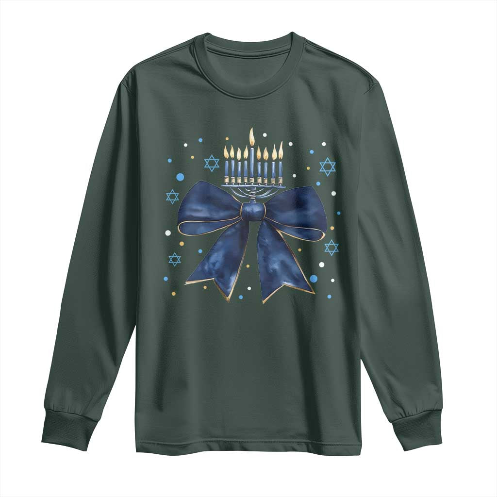 Happy Hanukkah Long Sleeve Shirt Coquette Hanukkah Bow Jewish Menorah