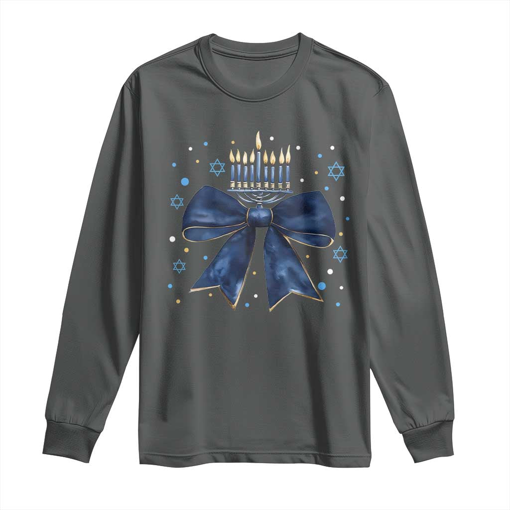 Happy Hanukkah Long Sleeve Shirt Coquette Hanukkah Bow Jewish Menorah