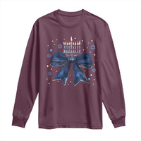 Happy Hanukkah Long Sleeve Shirt Coquette Hanukkah Bow Jewish Menorah
