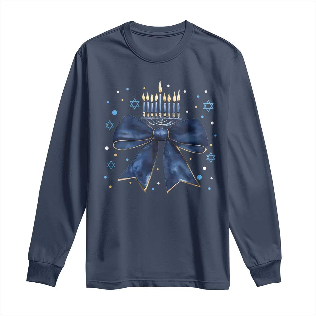 Happy Hanukkah Long Sleeve Shirt Coquette Hanukkah Bow Jewish Menorah