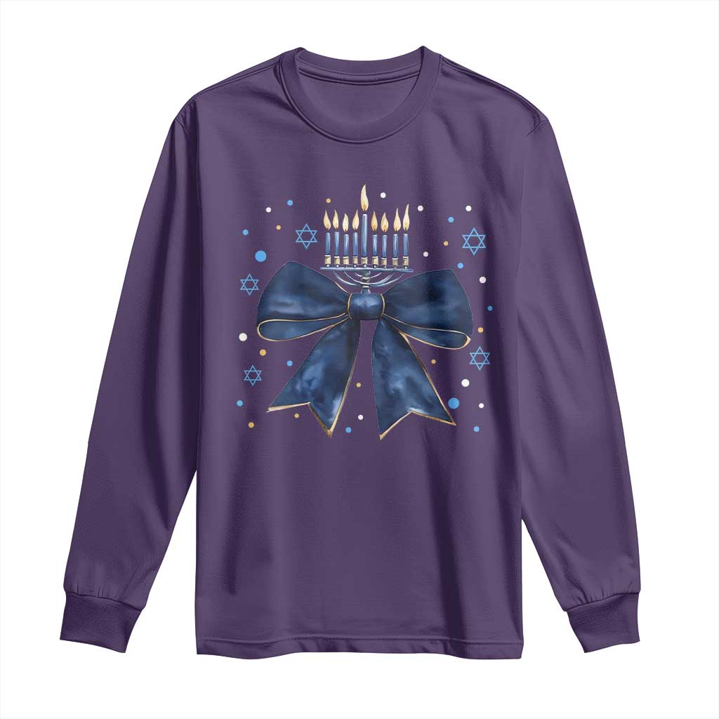 Happy Hanukkah Long Sleeve Shirt Coquette Hanukkah Bow Jewish Menorah