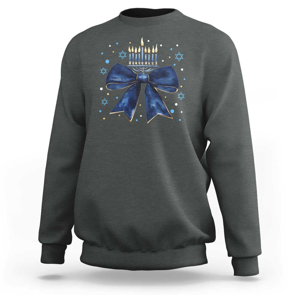 Happy Hanukkah Sweatshirt Coquette Hanukkah Bow Jewish Menorah - Wonder Print Shop