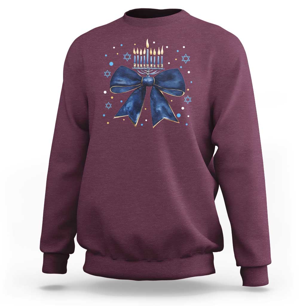 Happy Hanukkah Sweatshirt Coquette Hanukkah Bow Jewish Menorah - Wonder Print Shop