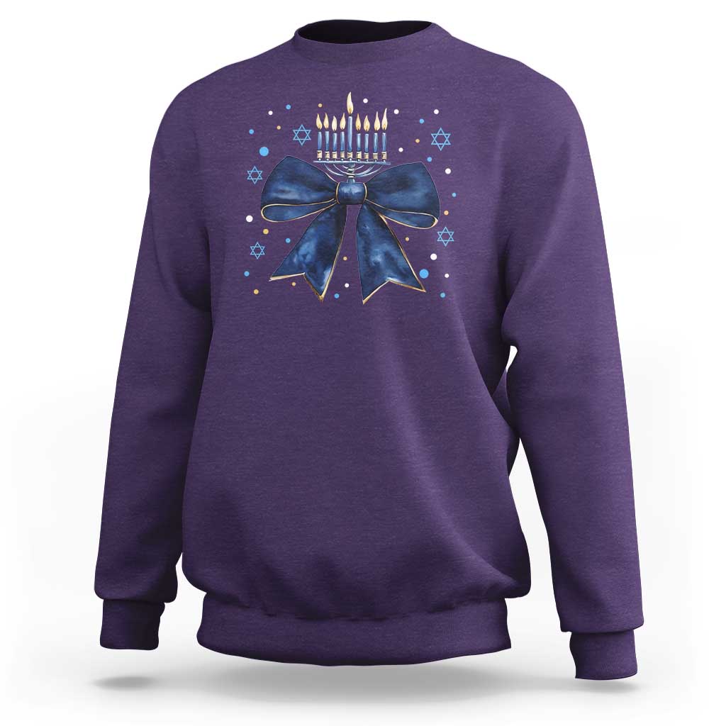 Happy Hanukkah Sweatshirt Coquette Hanukkah Bow Jewish Menorah - Wonder Print Shop