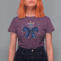 Happy Hanukkah T Shirt For Women Coquette Hanukkah Bow Jewish Menorah - Wonder Print Shop