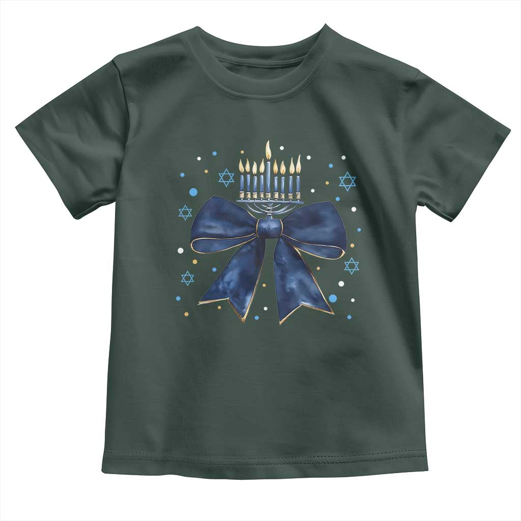 Happy Hanukkah Toddler T Shirt Coquette Hanukkah Bow Jewish Menorah