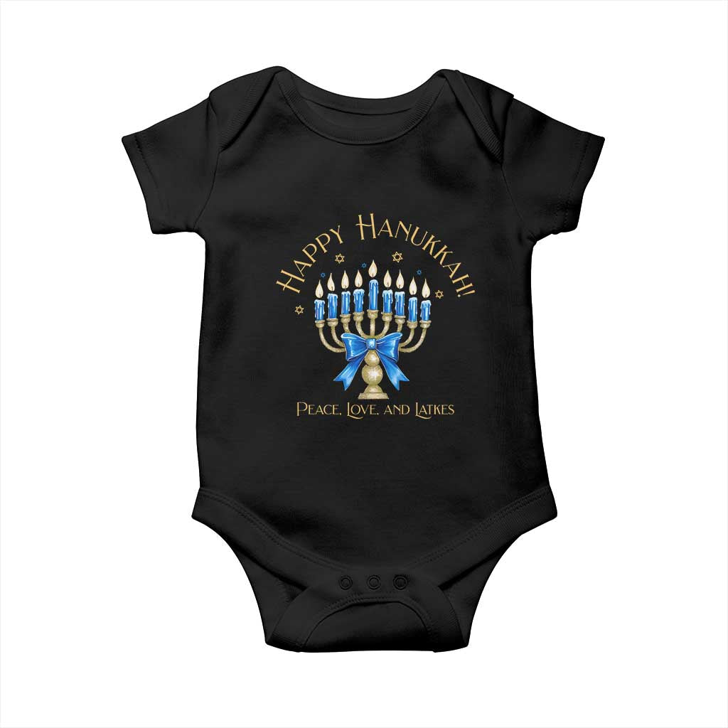 Happy Hanukkah Baby Onesie Jewish Menorah Coquette Bow