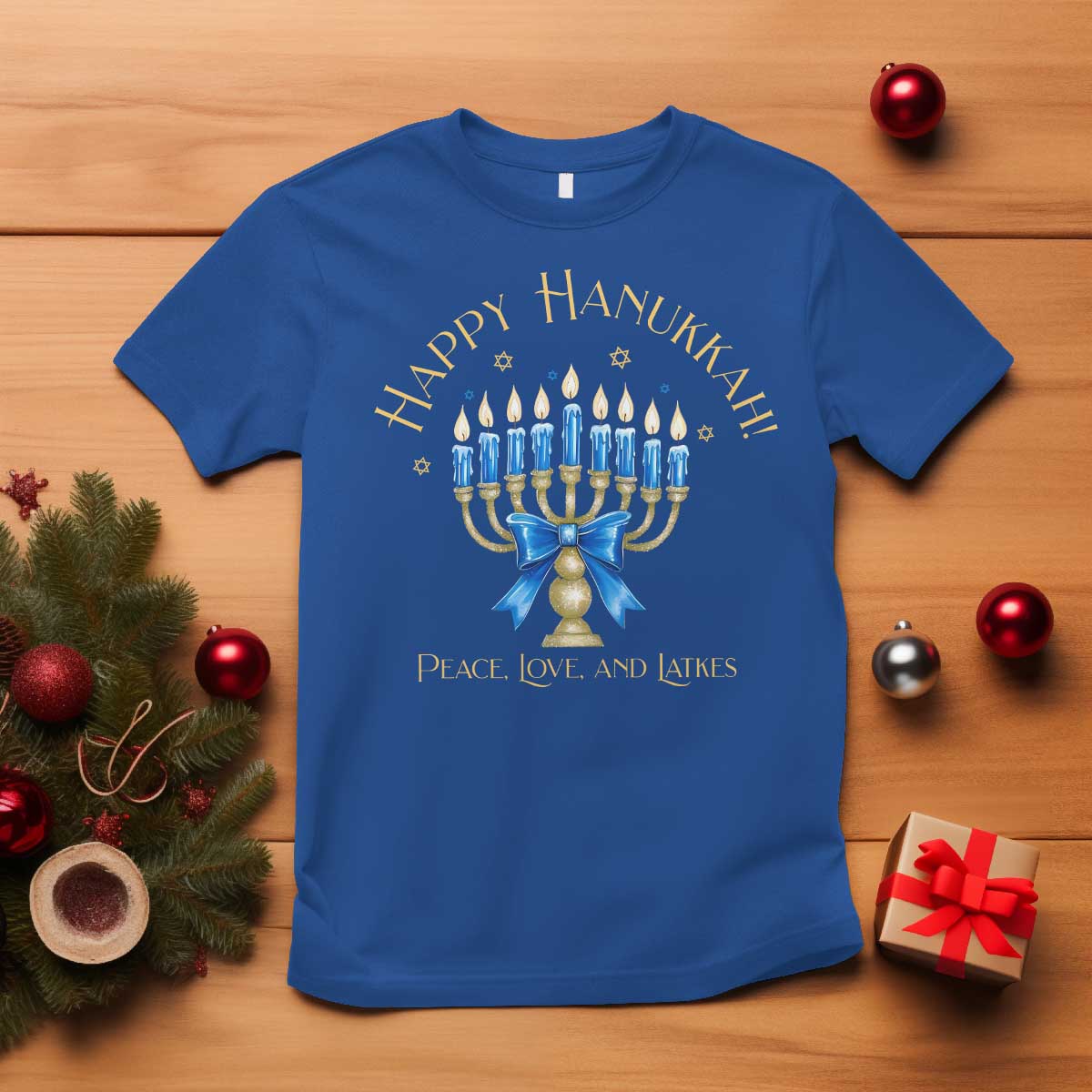 Happy Hanukkah T Shirt Jewish Menorah Coquette Bow - Wonder Print Shop