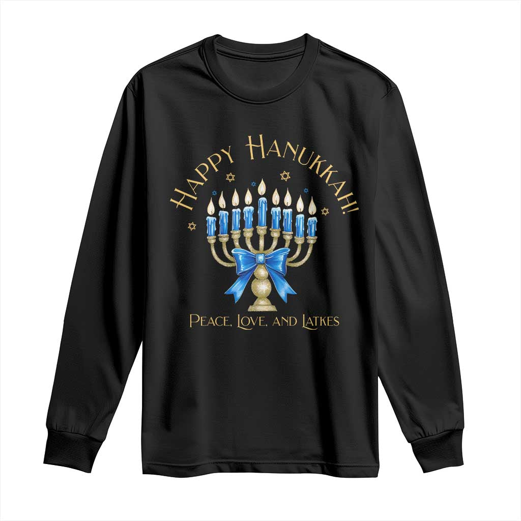 Happy Hanukkah Long Sleeve Shirt Jewish Menorah Coquette Bow