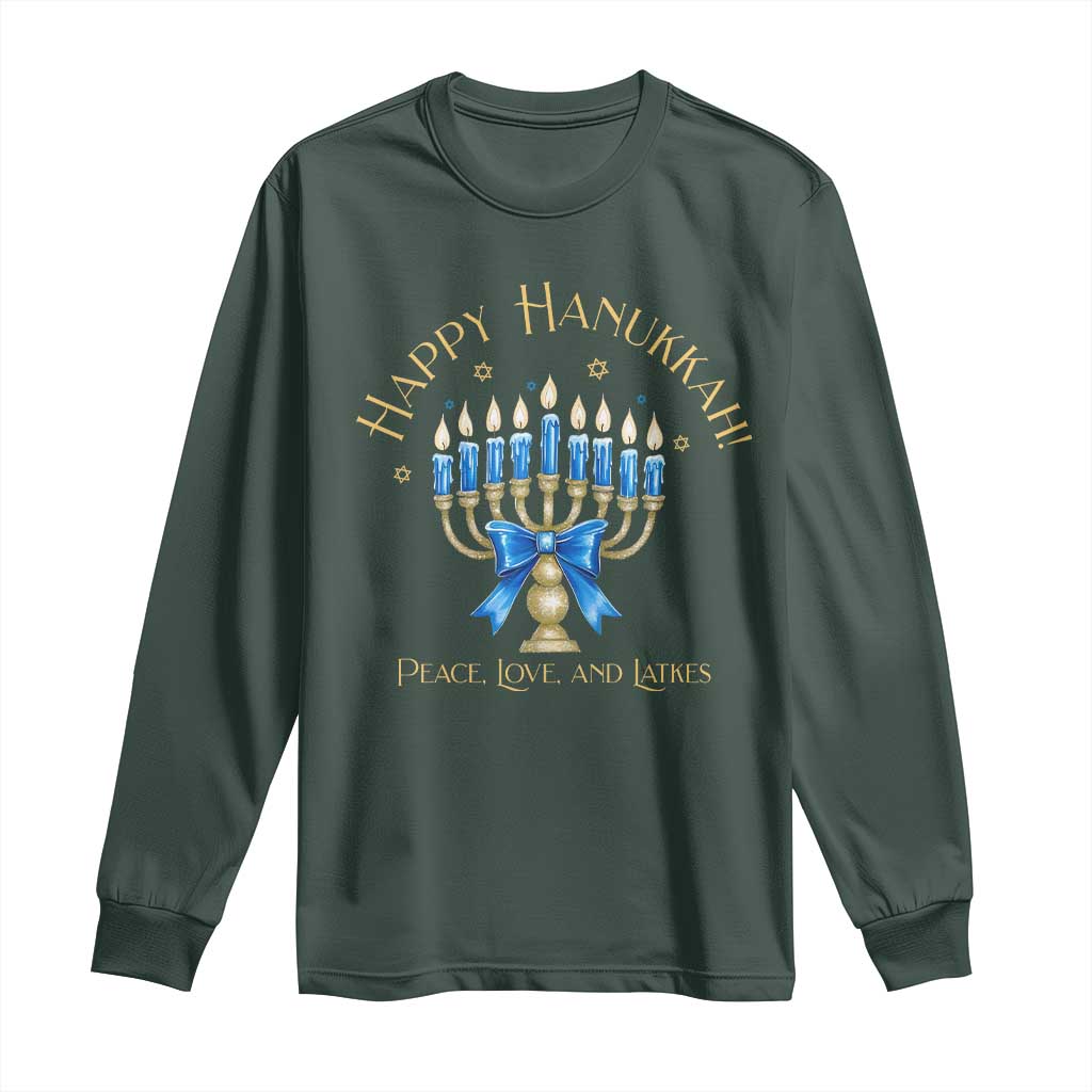Happy Hanukkah Long Sleeve Shirt Jewish Menorah Coquette Bow