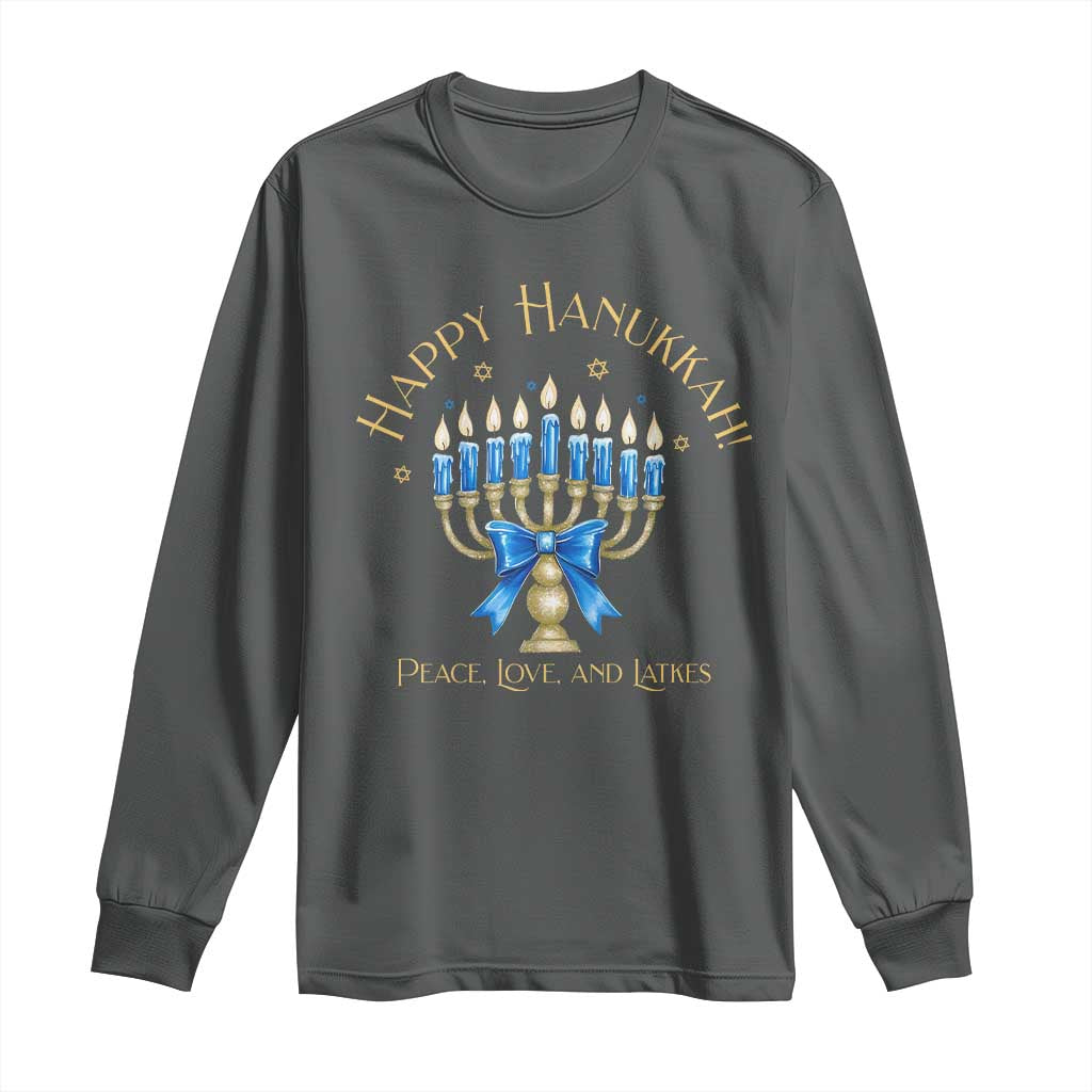 Happy Hanukkah Long Sleeve Shirt Jewish Menorah Coquette Bow
