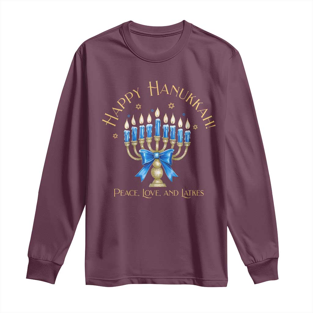 Happy Hanukkah Long Sleeve Shirt Jewish Menorah Coquette Bow