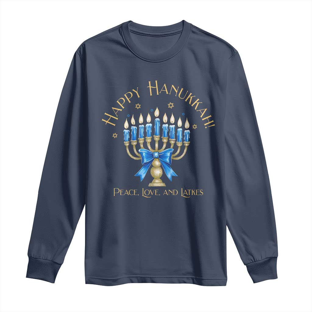 Happy Hanukkah Long Sleeve Shirt Jewish Menorah Coquette Bow