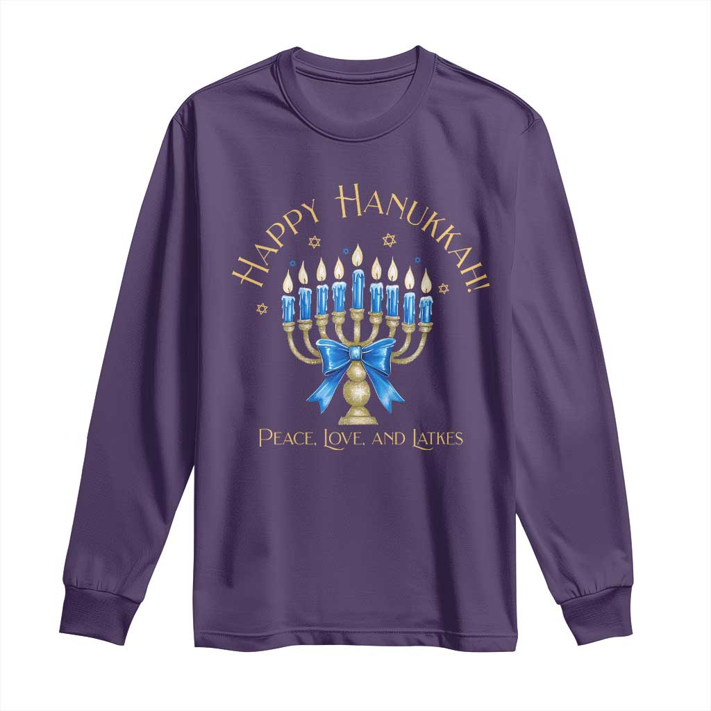 Happy Hanukkah Long Sleeve Shirt Jewish Menorah Coquette Bow