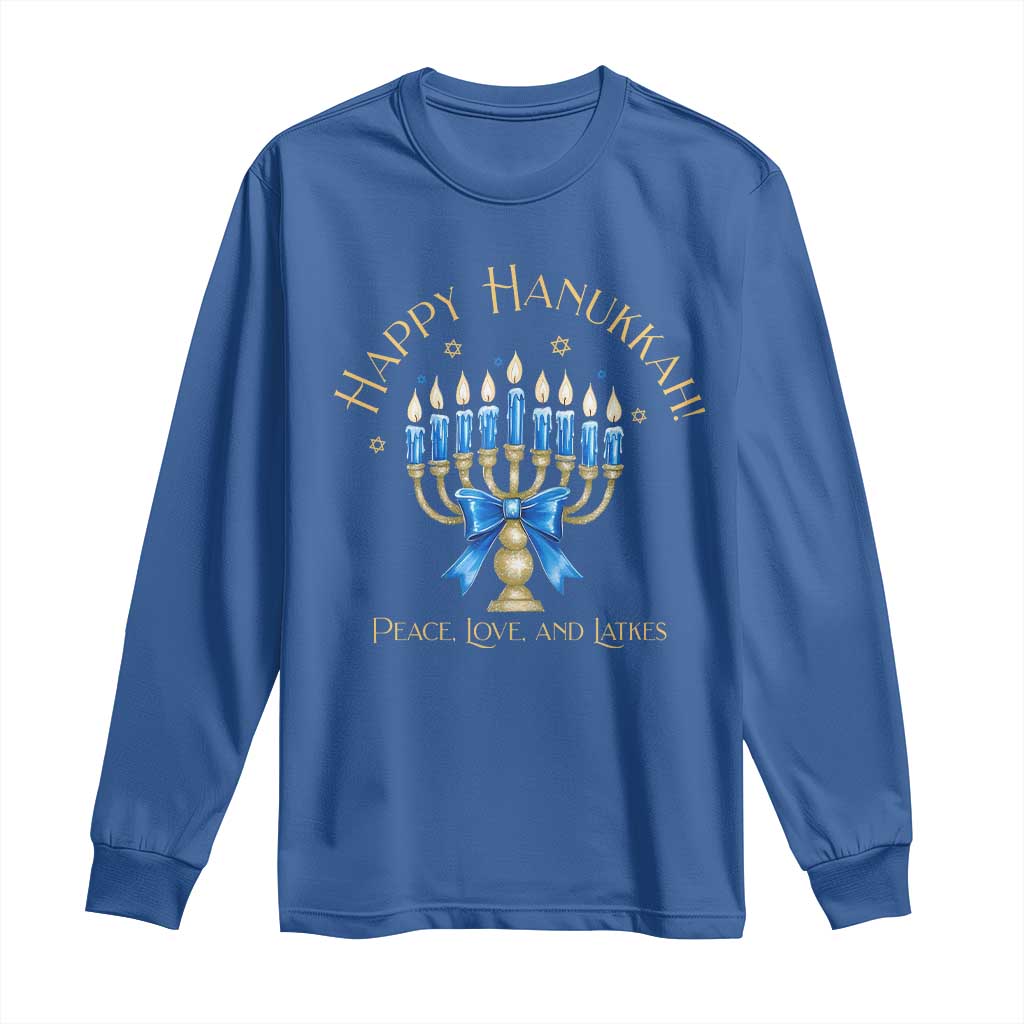 Happy Hanukkah Long Sleeve Shirt Jewish Menorah Coquette Bow