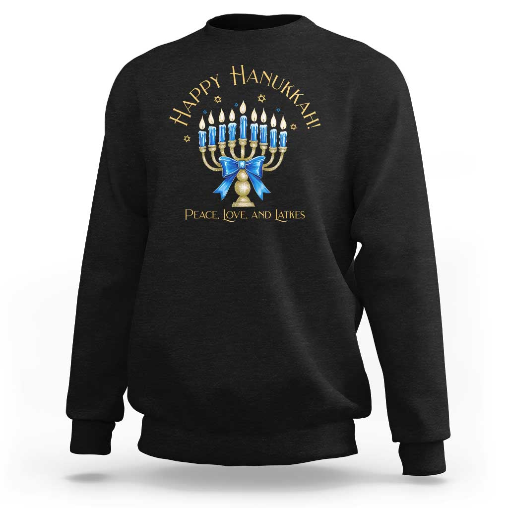 Happy Hanukkah Sweatshirt Jewish Menorah Coquette Bow - Wonder Print Shop