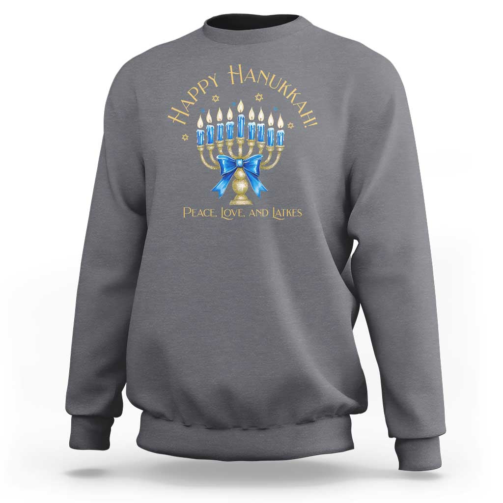 Happy Hanukkah Sweatshirt Jewish Menorah Coquette Bow - Wonder Print Shop