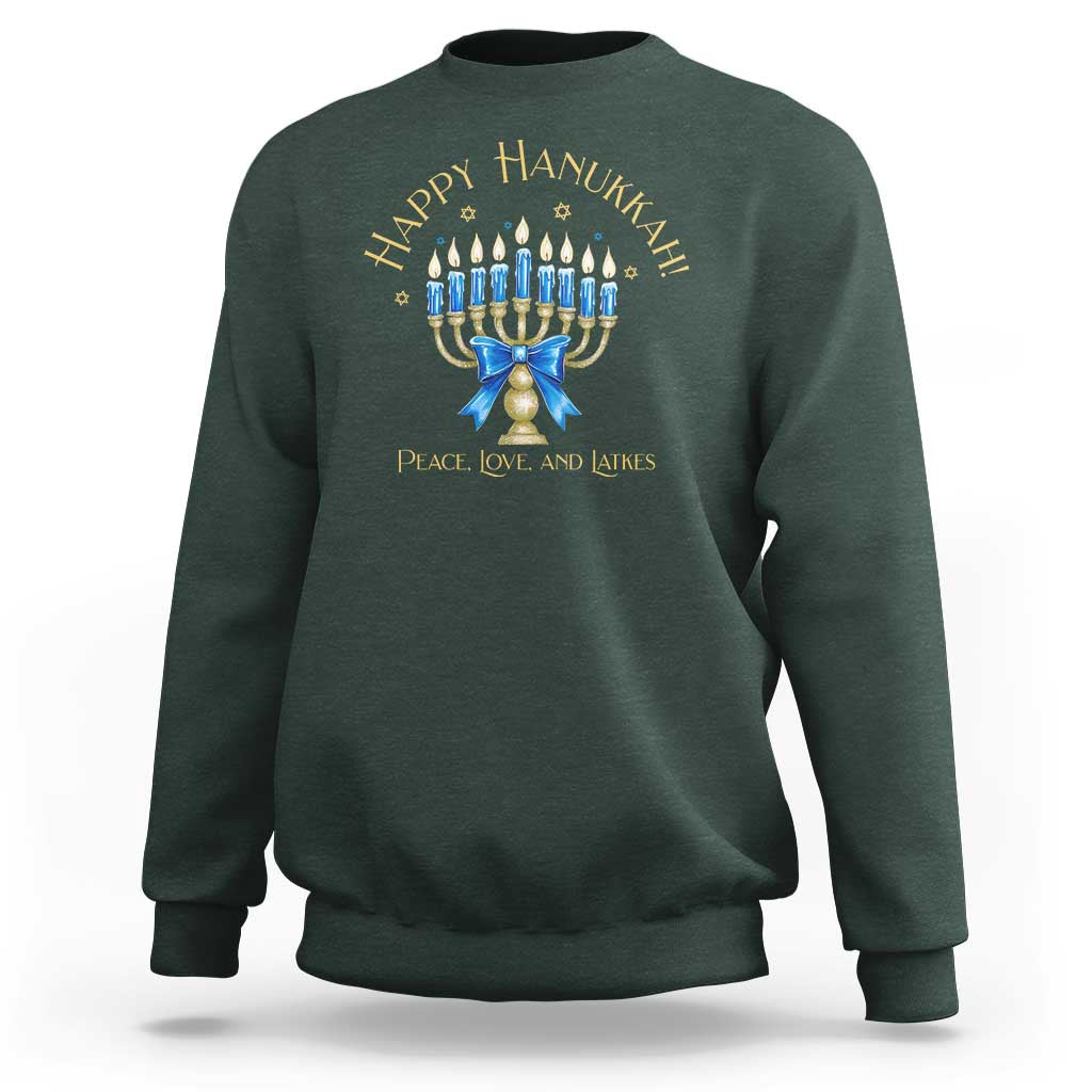 Happy Hanukkah Sweatshirt Jewish Menorah Coquette Bow - Wonder Print Shop