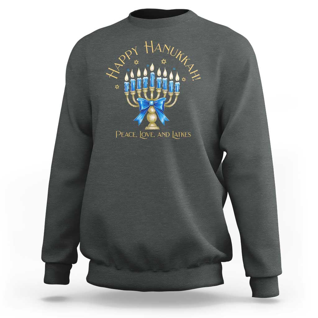 Happy Hanukkah Sweatshirt Jewish Menorah Coquette Bow - Wonder Print Shop