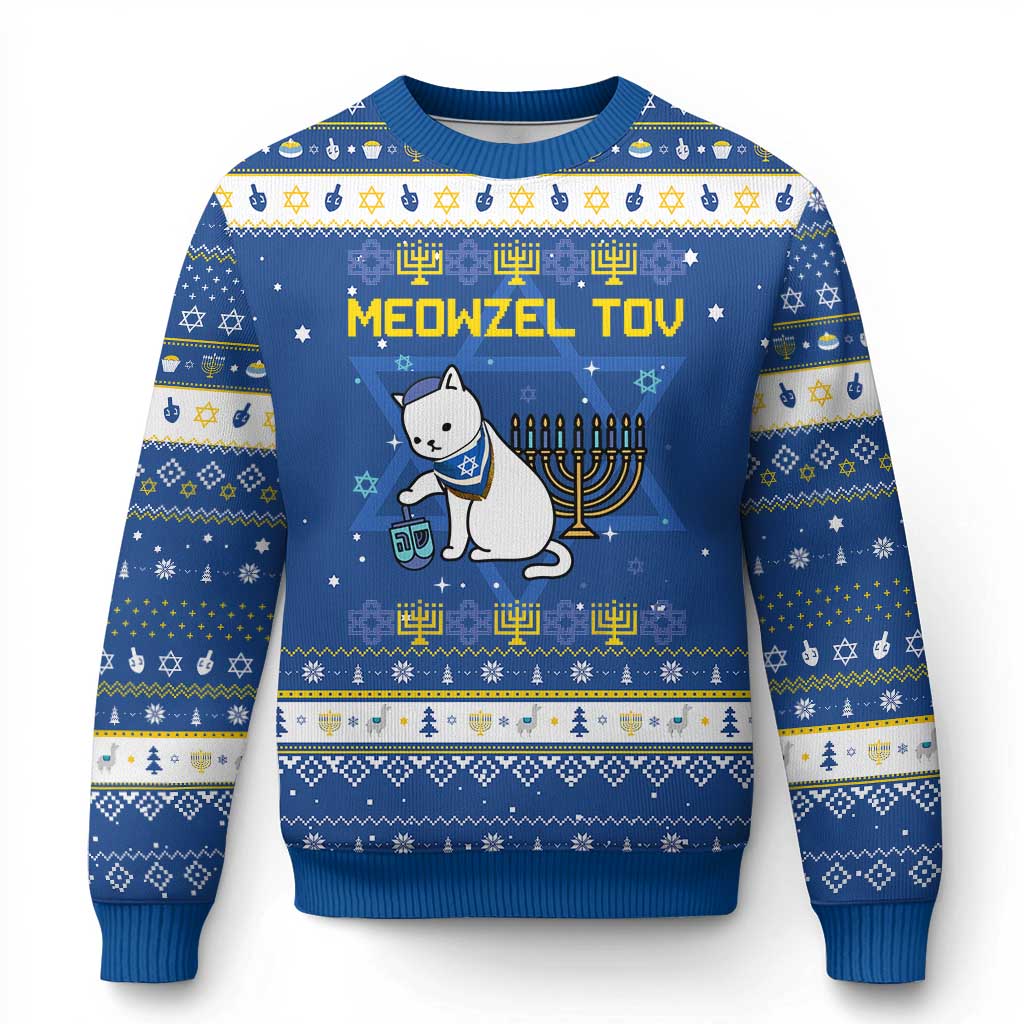 Happy Hanukkah Ugly Sweater Menorah Meowzel Tov - Wonder Print Shop