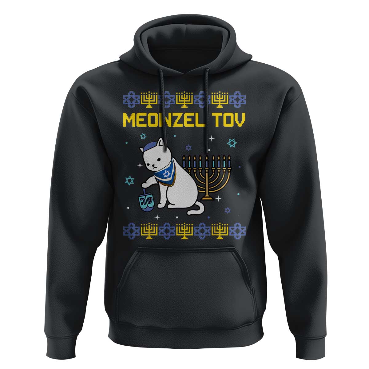 Happy Hanukkah Hoodie Menorah Meowzel Tov Ugly Hanukkah