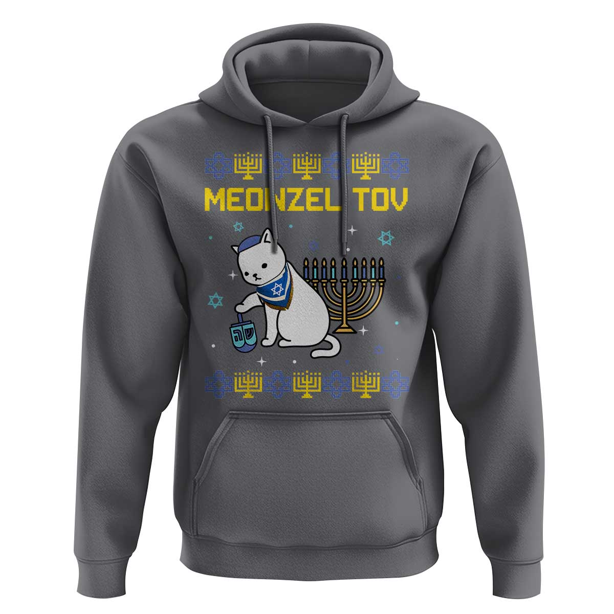 Happy Hanukkah Hoodie Menorah Meowzel Tov Ugly Hanukkah