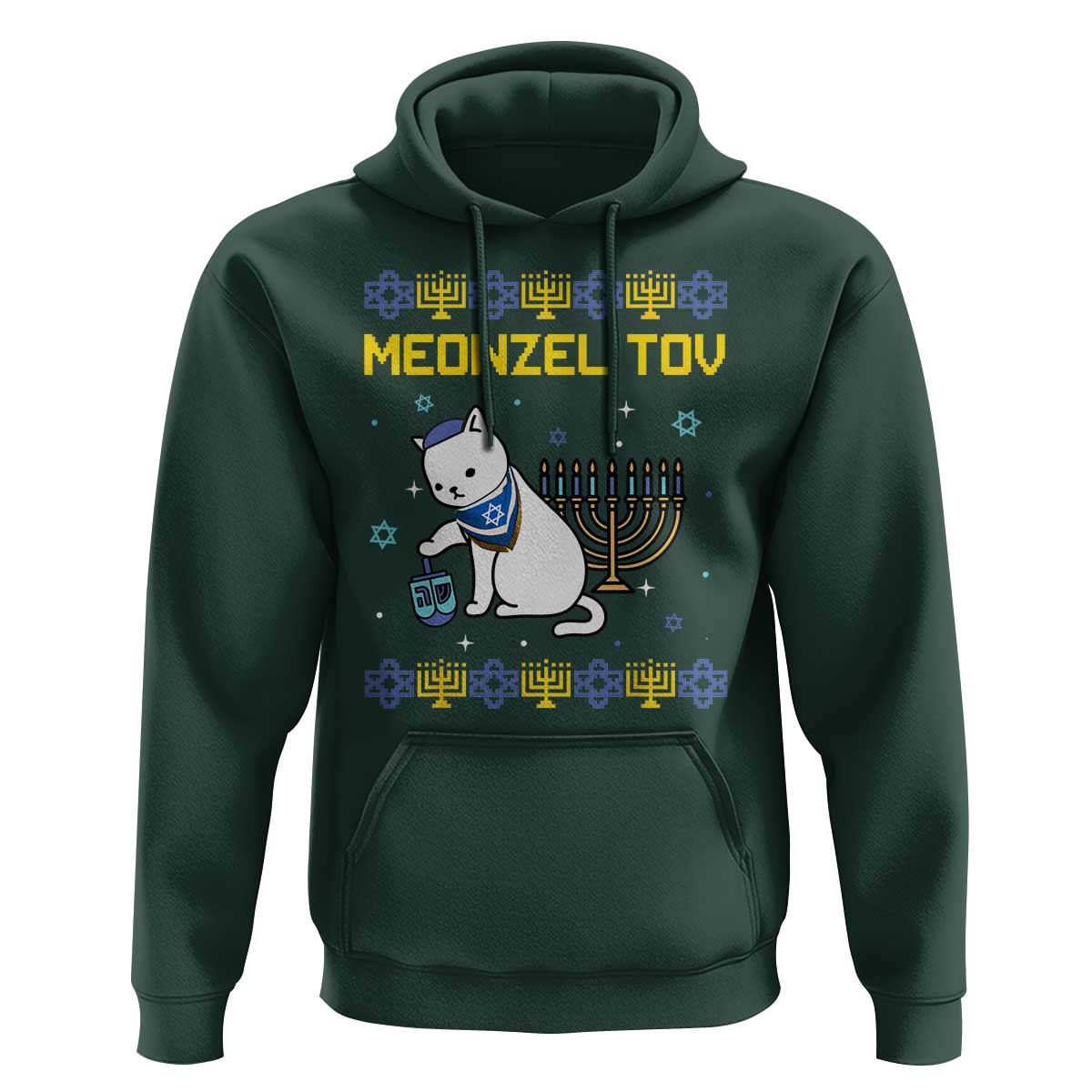 Happy Hanukkah Hoodie Menorah Meowzel Tov Ugly Hanukkah