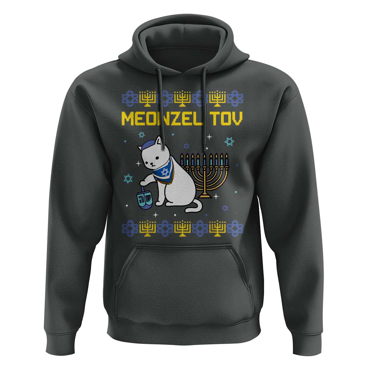 Happy Hanukkah Hoodie Menorah Meowzel Tov Ugly Hanukkah