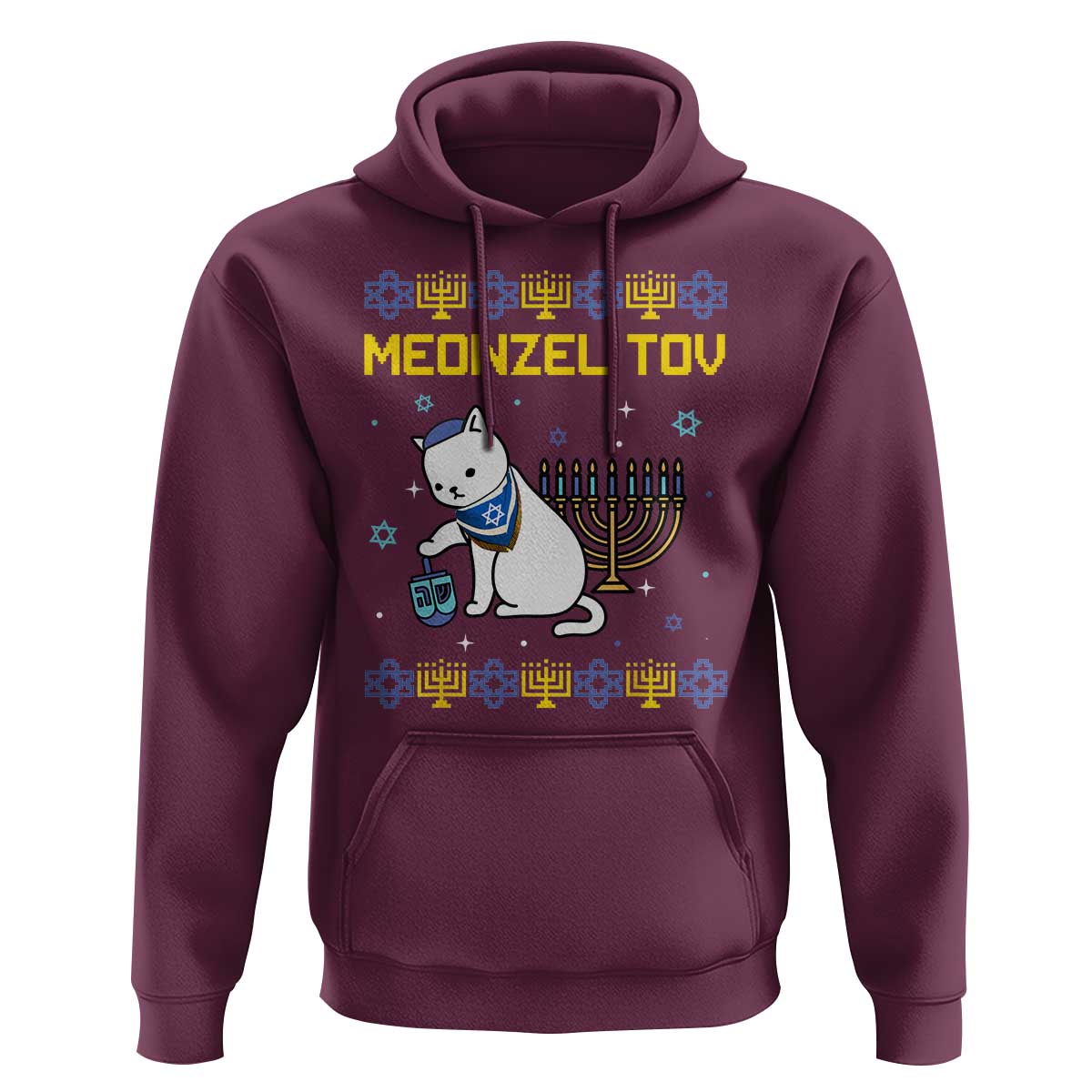 Happy Hanukkah Hoodie Menorah Meowzel Tov Ugly Hanukkah