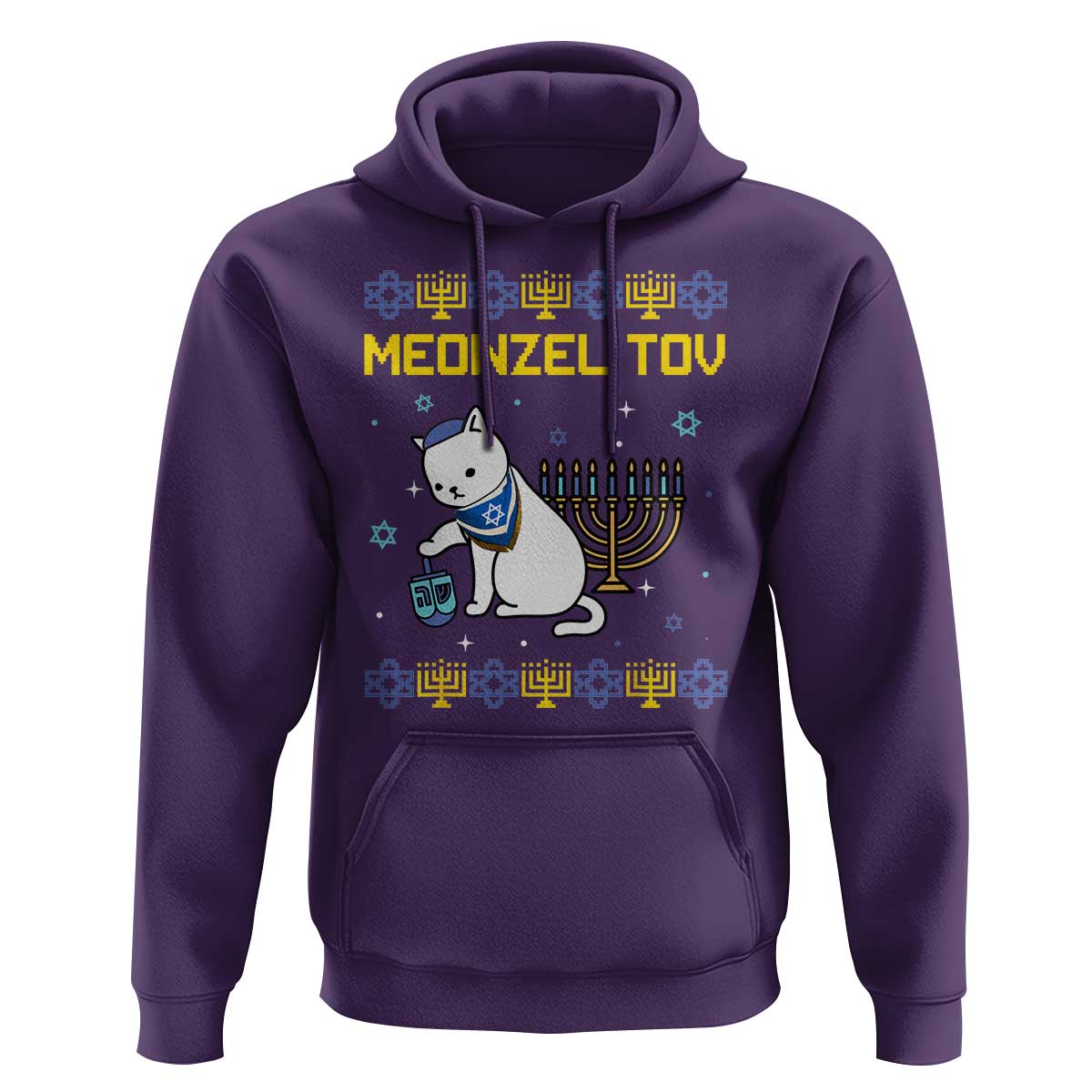 Happy Hanukkah Hoodie Menorah Meowzel Tov Ugly Hanukkah