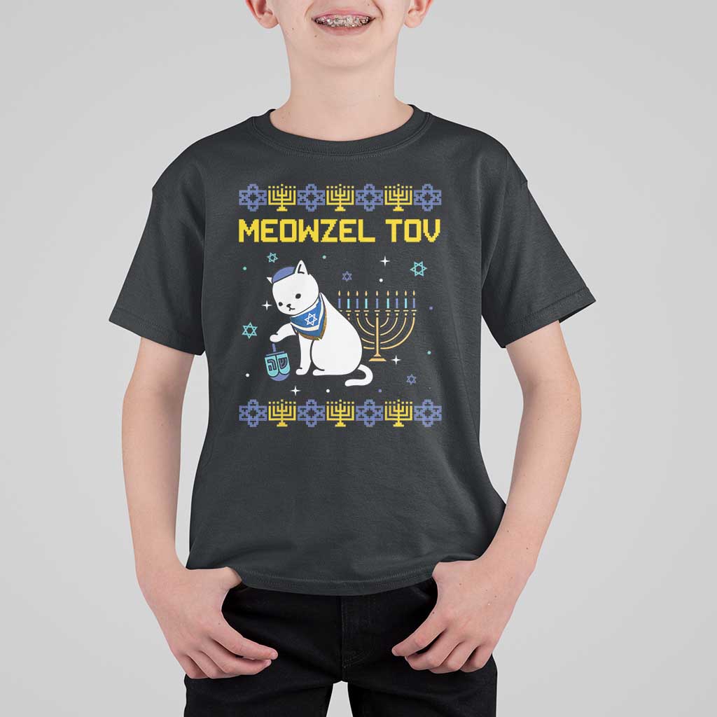 Happy Hanukkah T Shirt For Kid Menorah Meowzel Tov Ugly Hanukkah - Wonder Print Shop