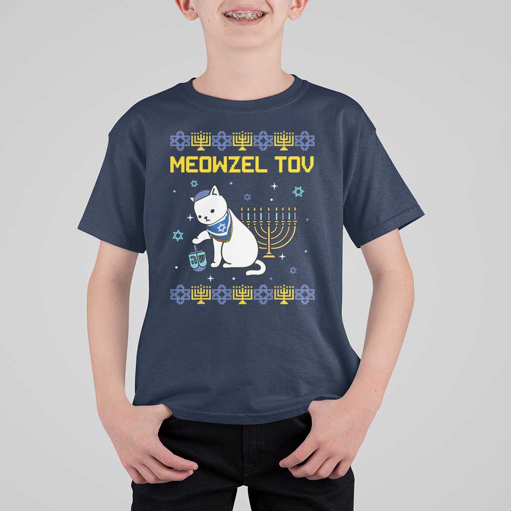 Happy Hanukkah T Shirt For Kid Menorah Meowzel Tov Ugly Hanukkah - Wonder Print Shop