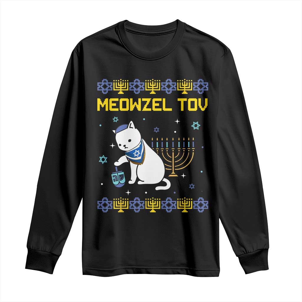 Happy Hanukkah Long Sleeve Shirt Menorah Meowzel Tov Ugly Hanukkah