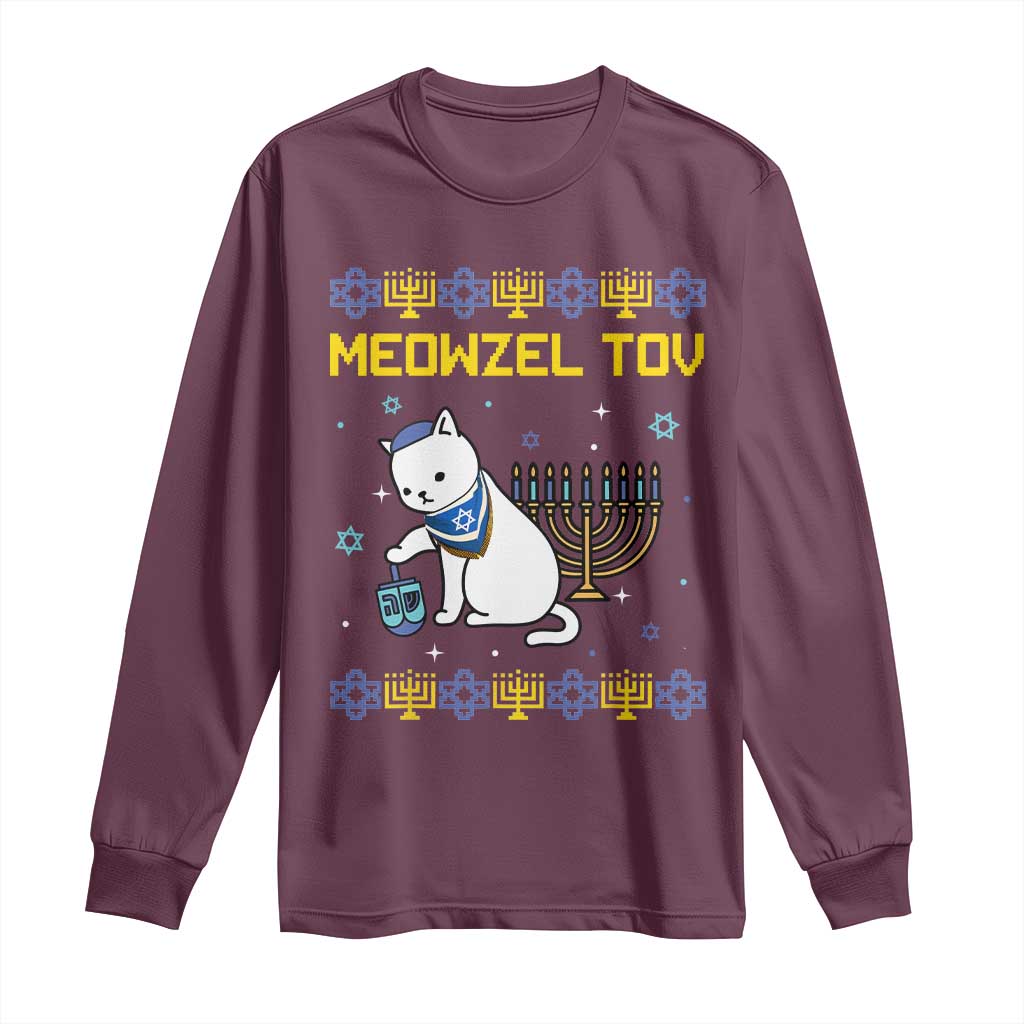 Happy Hanukkah Long Sleeve Shirt Menorah Meowzel Tov Ugly Hanukkah