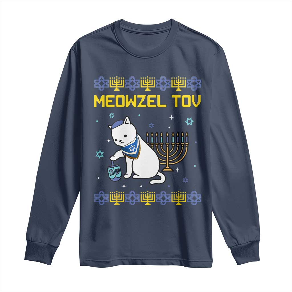 Happy Hanukkah Long Sleeve Shirt Menorah Meowzel Tov Ugly Hanukkah