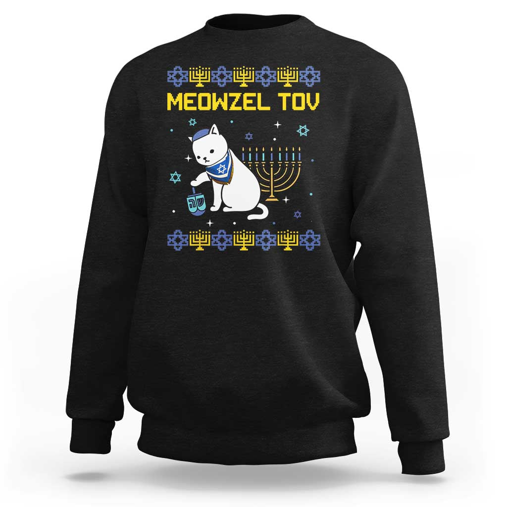 Happy Hanukkah Sweatshirt Menorah Meowzel Tov Ugly Hanukkah - Wonder Print Shop