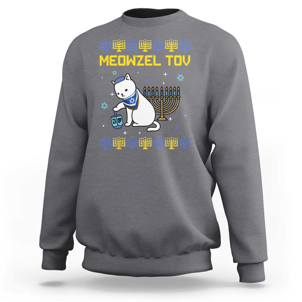 Happy Hanukkah Sweatshirt Menorah Meowzel Tov Ugly Hanukkah - Wonder Print Shop