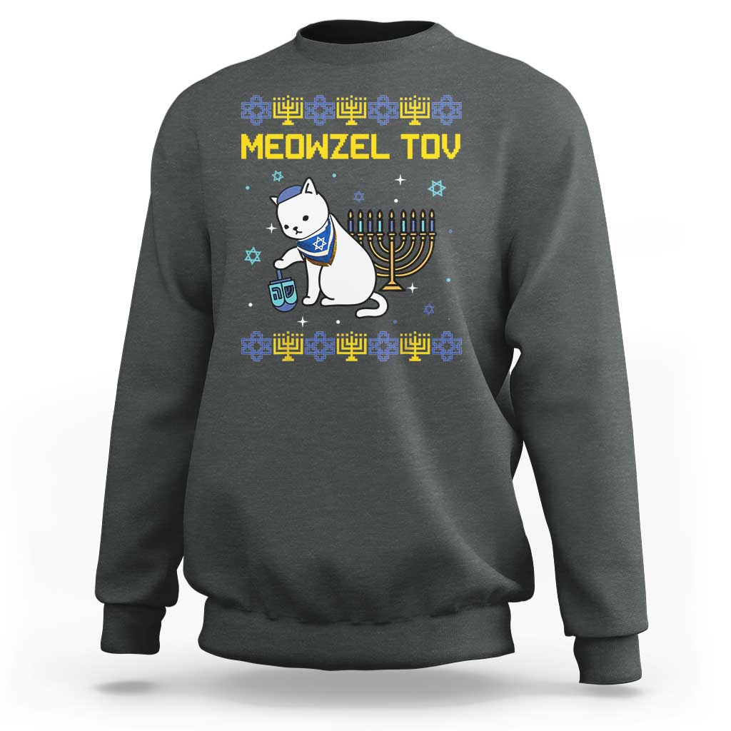 Happy Hanukkah Sweatshirt Menorah Meowzel Tov Ugly Hanukkah - Wonder Print Shop