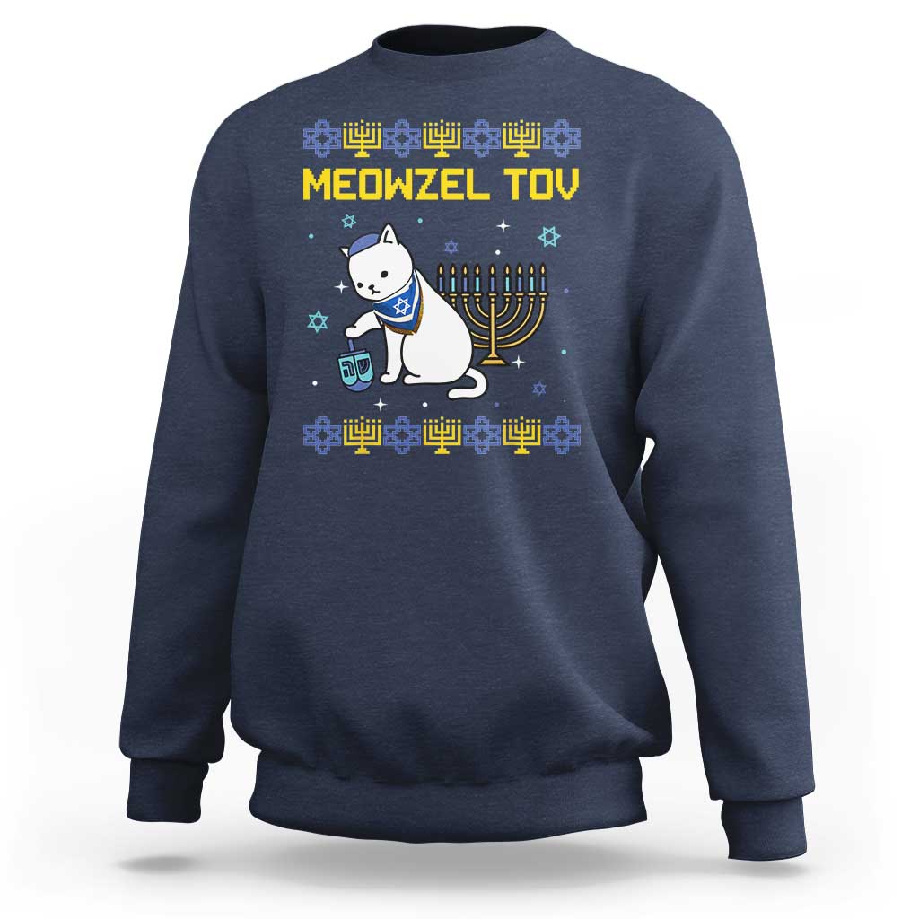 Happy Hanukkah Sweatshirt Menorah Meowzel Tov Ugly Hanukkah - Wonder Print Shop