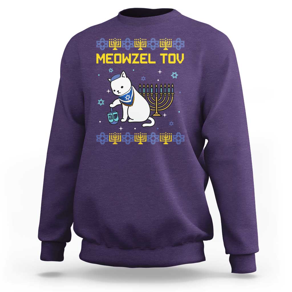 Happy Hanukkah Sweatshirt Menorah Meowzel Tov Ugly Hanukkah - Wonder Print Shop