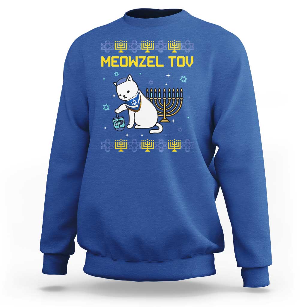 Happy Hanukkah Sweatshirt Menorah Meowzel Tov Ugly Hanukkah - Wonder Print Shop