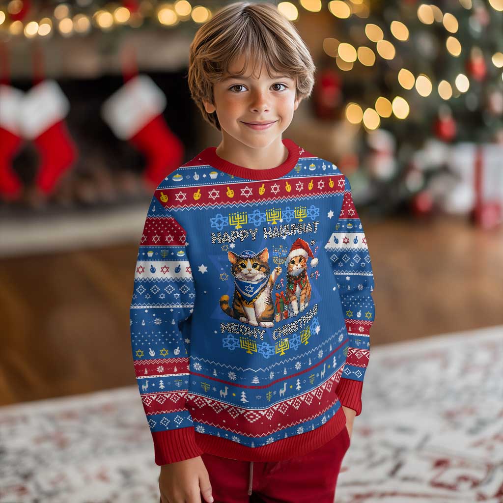 Cat Merry Christmas Happy Hanukkah Hanukkah Ugly Sweater Jewish Christian - Wonder Print Shop