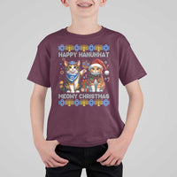 Cat Merry Christmas Happy Hanukkah T Shirt For Kid Jewish Christian Ugly Hanukkah - Wonder Print Shop