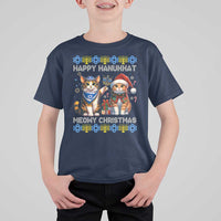 Cat Merry Christmas Happy Hanukkah T Shirt For Kid Jewish Christian Ugly Hanukkah - Wonder Print Shop