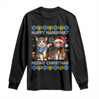 Cat Merry Christmas Happy Hanukkah Long Sleeve Shirt Jewish Christian Ugly Hanukkah