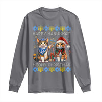 Cat Merry Christmas Happy Hanukkah Long Sleeve Shirt Jewish Christian Ugly Hanukkah
