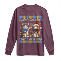 Cat Merry Christmas Happy Hanukkah Long Sleeve Shirt Jewish Christian Ugly Hanukkah