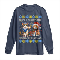 Cat Merry Christmas Happy Hanukkah Long Sleeve Shirt Jewish Christian Ugly Hanukkah